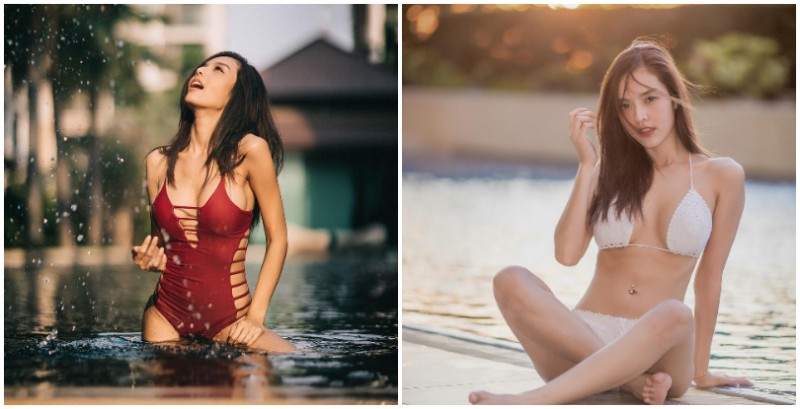 性感的水乳交融！泰國「美乳正妹」穿上深紅色比基尼，最狂爆乳畫面！