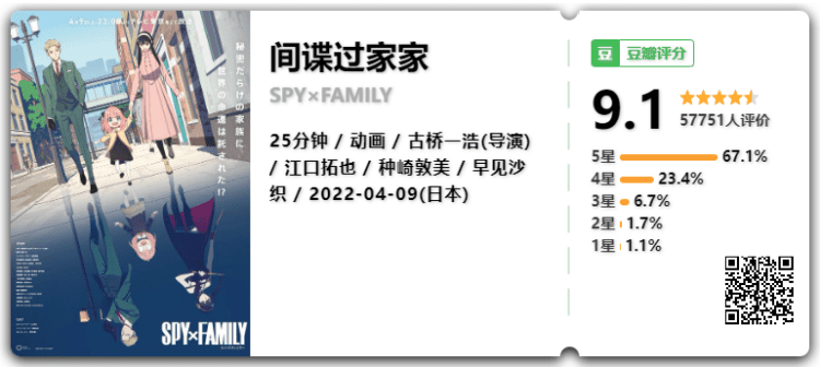 2022年第二季度最强番剧《间谍过家家》第一季阿里云盘全12集 豆瓣9.1分