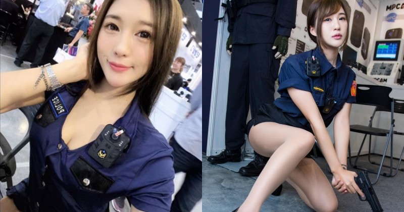 甜美女警「鈞君」性感出擊！前凸後翹制服遮不住，迷你短裙露出「白皙美腿」～