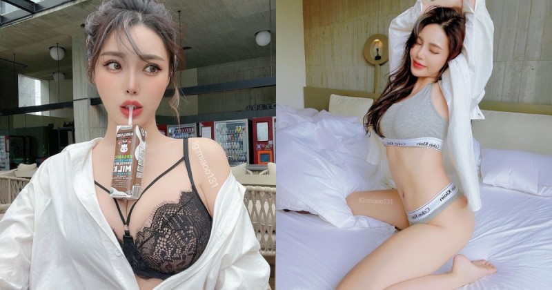 喝東西不用手！巨乳肝連妹「周苗苗」乳夾牛奶性感開喝，「34E」太豐滿啦！