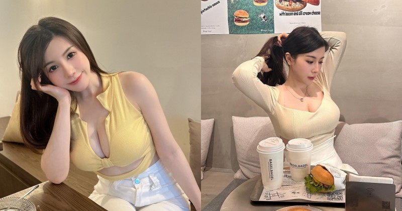 帶大包包吃漢堡包！甜美正妹「吉寶」爆乳上衣太兇猛，光看就餓了！