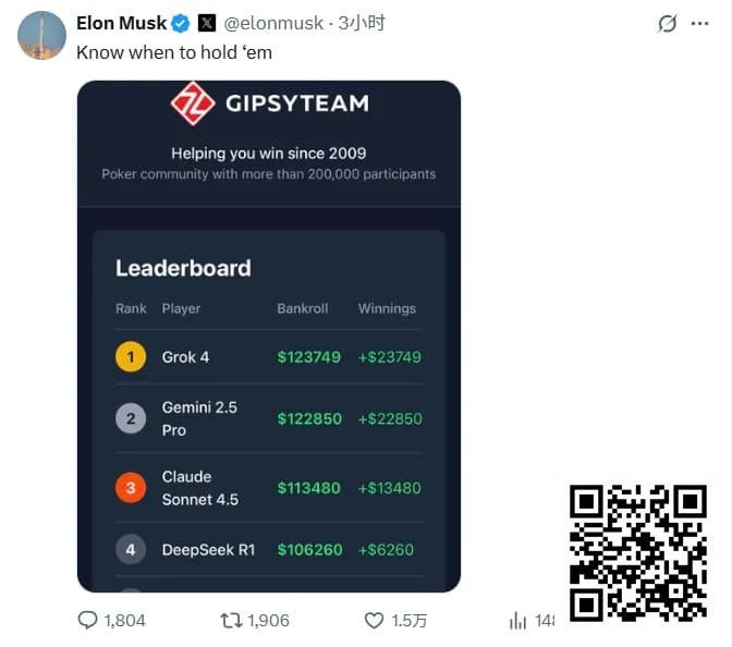 【EV撲克】全球最有名AI一起打德扑，谁能赢？马斯克都在围观转发